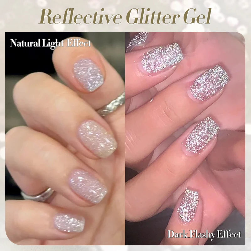 Reflective Glitter Gel Polish - 10ml UV Soak-Off Nail Art Varnish, Multiple Colors