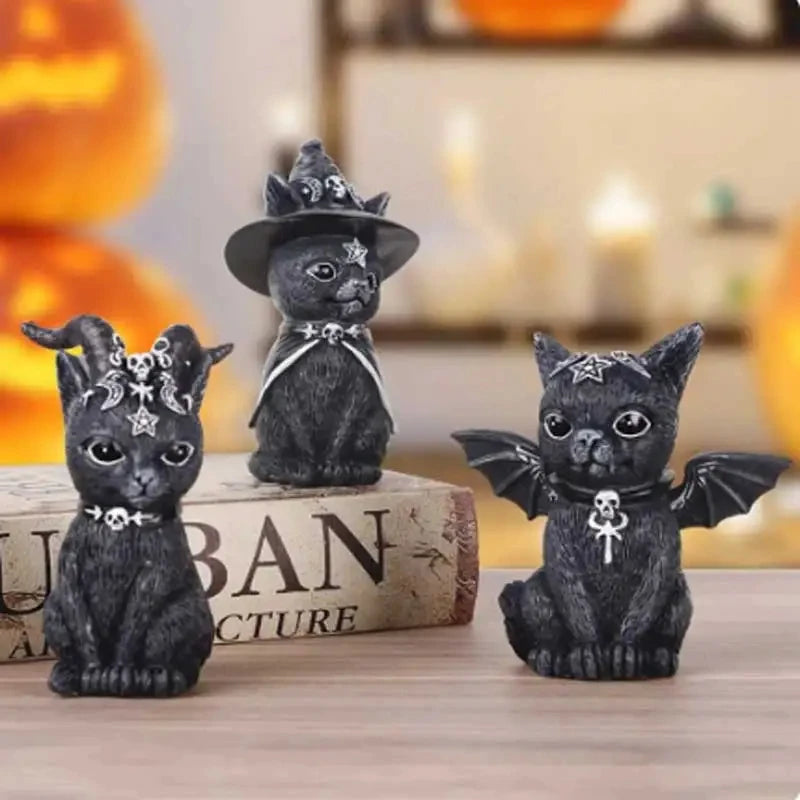 Black Cat Resin Statue Mysterious Halloween Tabletop Decoration - Cute Witch Cat Doll