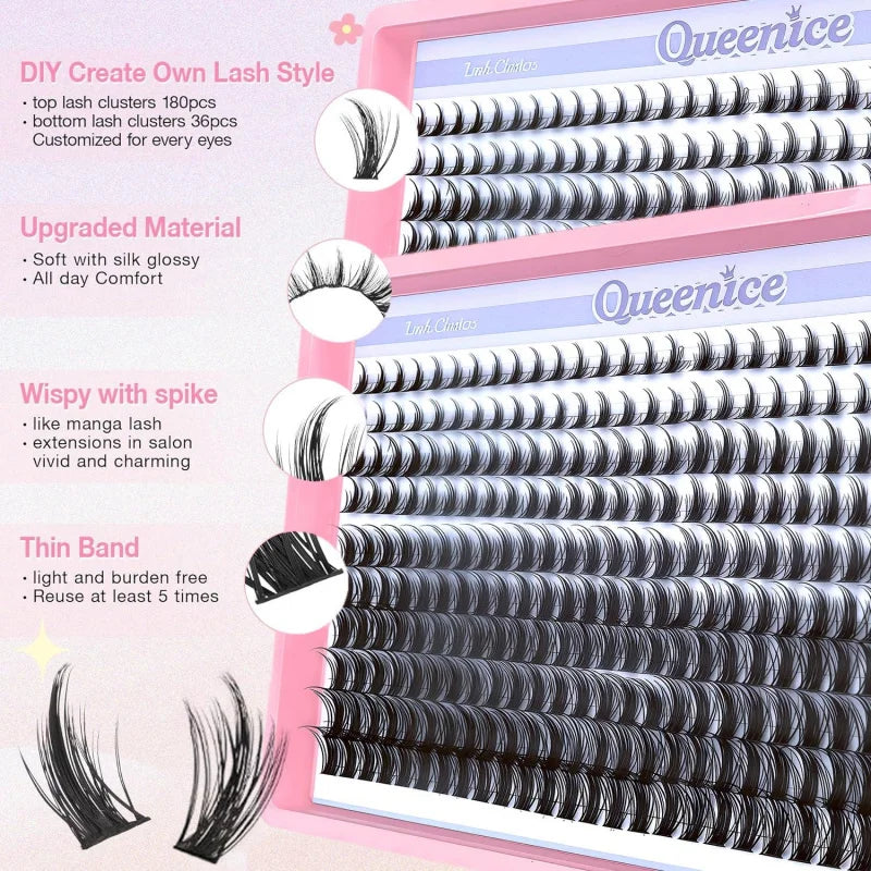 Anime Lash Extensions - Wispy 8-16Mm Cluster & Curly False Eyelashes