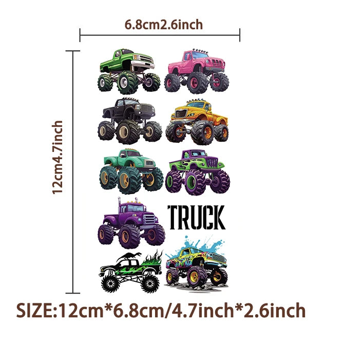 10 Sheets Monster Trucks Temporary Tattoos for Kids Body Stickers