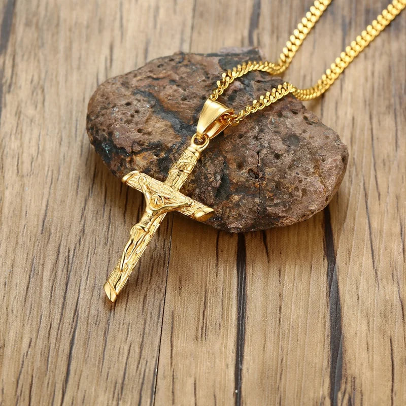 Stainless Steel Cross Necklace with Jesus Pendant for Men & Women - Faith Jewelry Gift