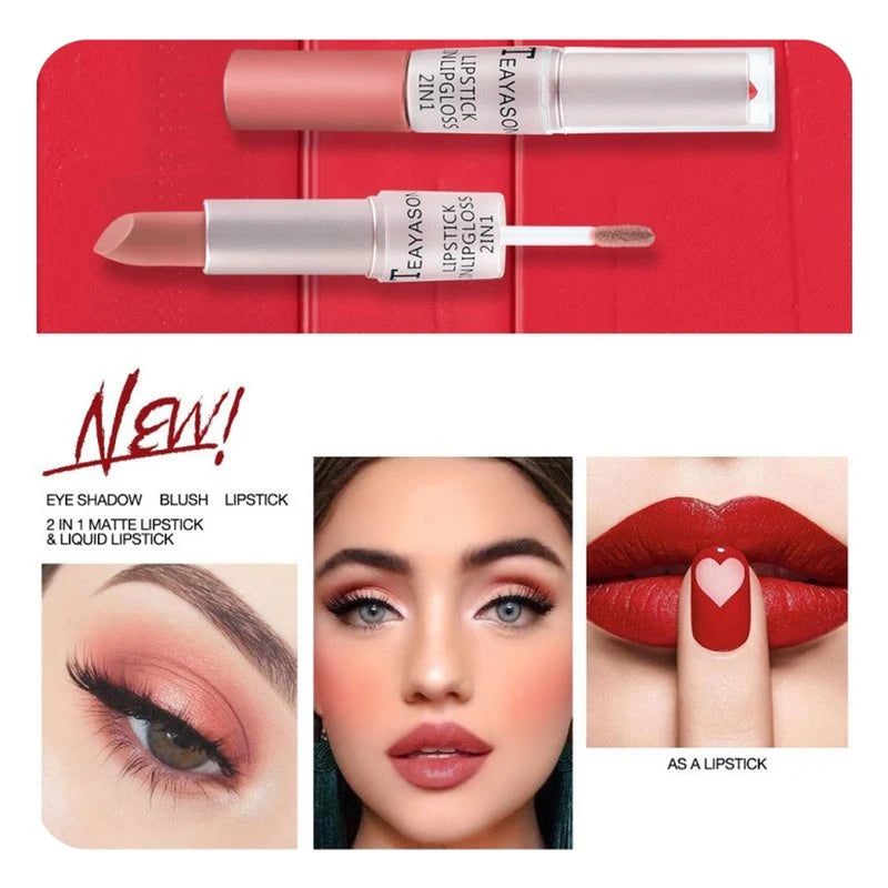 Double-Ended Velvet Matte Lipstick Pen - Long-Lasting, Non-Transfer, Brightening Lip Color