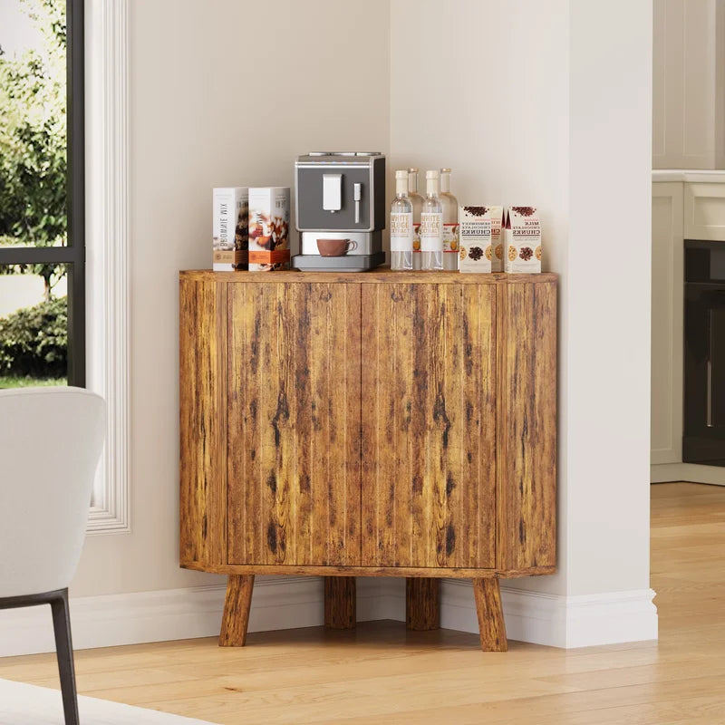 Farmhouse Corner Storage Cabinet with Adjustable Shelf - Industrial Wooden Corner Table