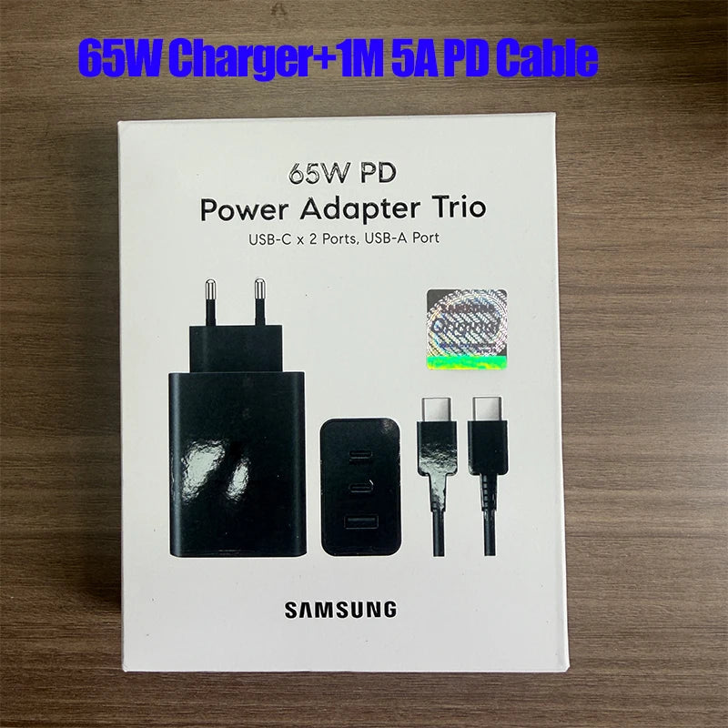 Samsung 65W 3-Port Fast Charging Wall Charger for Phones, Tablets, Laptops