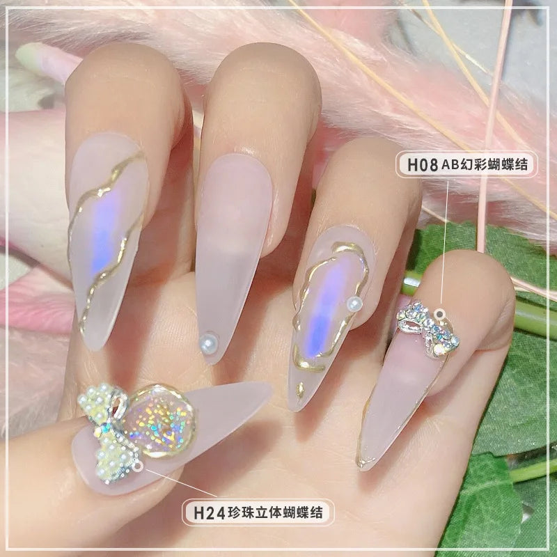 10PCS Bow Nail Charms Set - Super Flash Zircon, Silver Butterfly & Diamond Bows for Nail Art