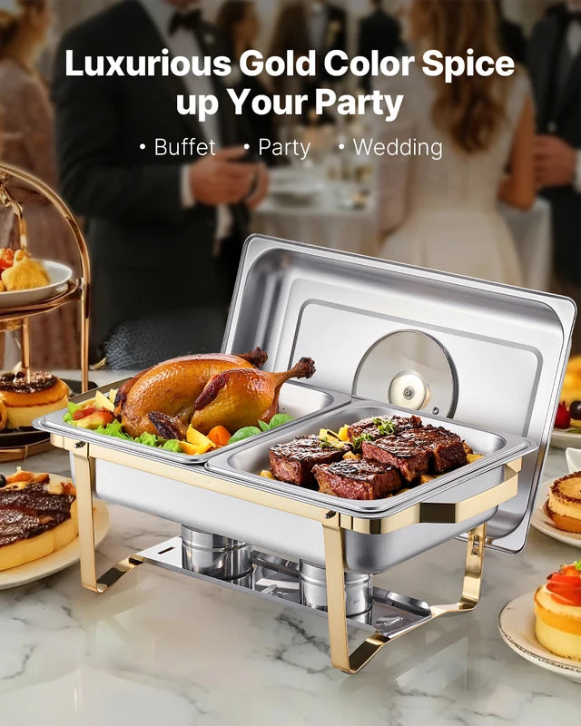 Stainless Steel Chafing Dish Buffet Set with Half Size Pans for Catering and Parties