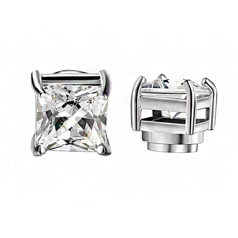 Magnetic Non Piercing Ear Stud Clip Earrings for Men Women - Zircon Round