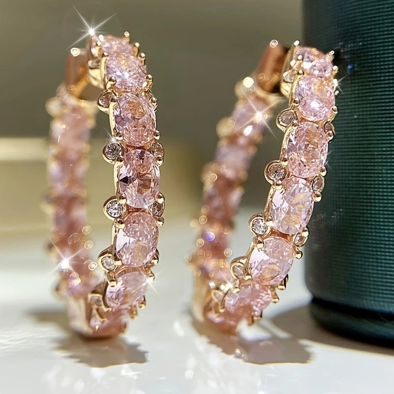 Princess Cubic Zirconia Hoop Earrings for Women Jewelry Gift