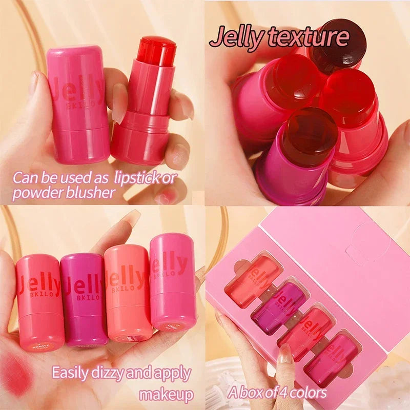 3-in-1 Jelly Cheek Blush Tint Set - Long Lasting Moisturizing Lip & Face Makeup