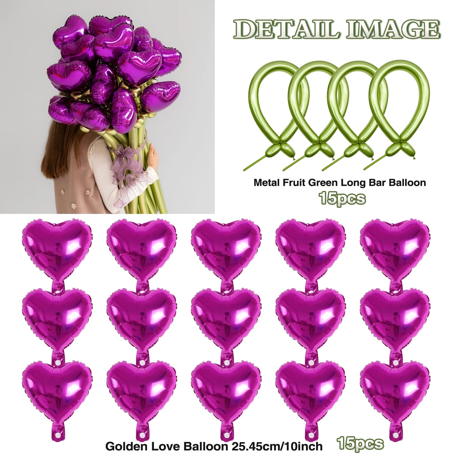 Love Balloon Bouquet Set - Red and Green Latex DIY Long Balloons for Confession and Party Decorations
