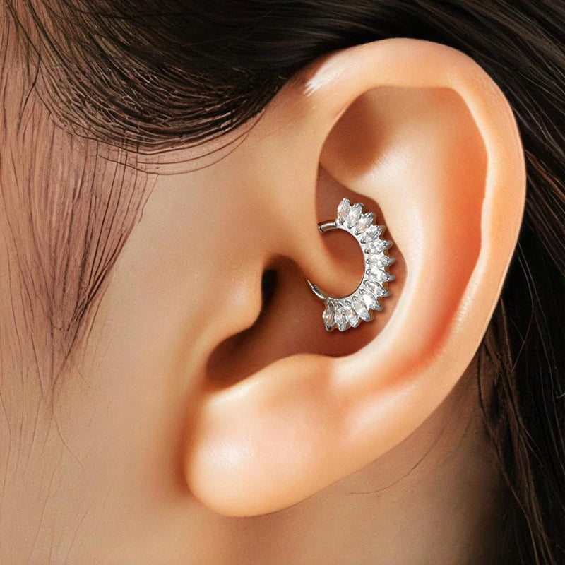 Titanium Split Ring with Multi-Shape CZ for Nose Cartilage Helix Piercing Jewelry