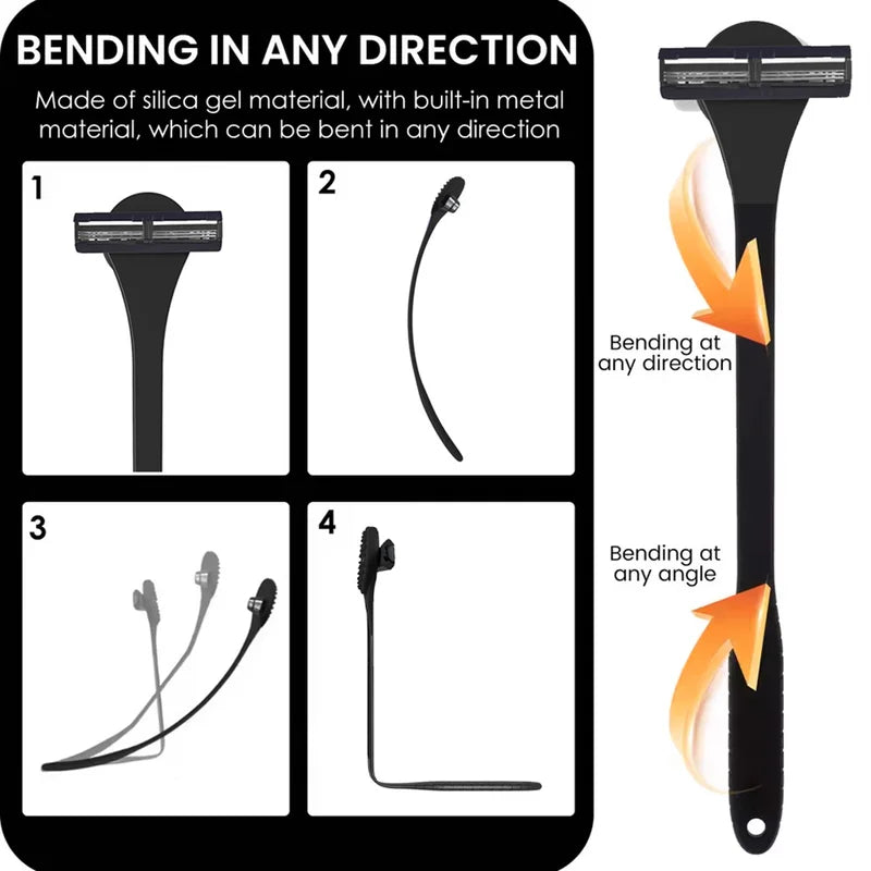 Men's 2-in-1 Silicone Back Shaver & Scrubber with 3-Layer 6-Blade Razor