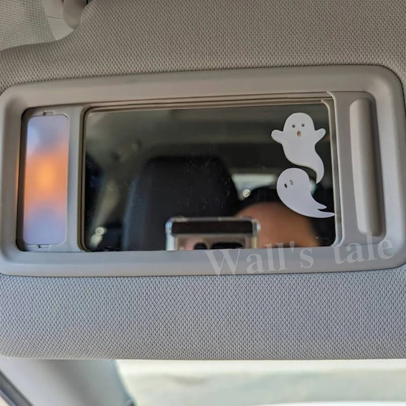 Halloween Ghost and Bat Vinyl Car Rearview Mirror Decals - Spooky Car Accessories