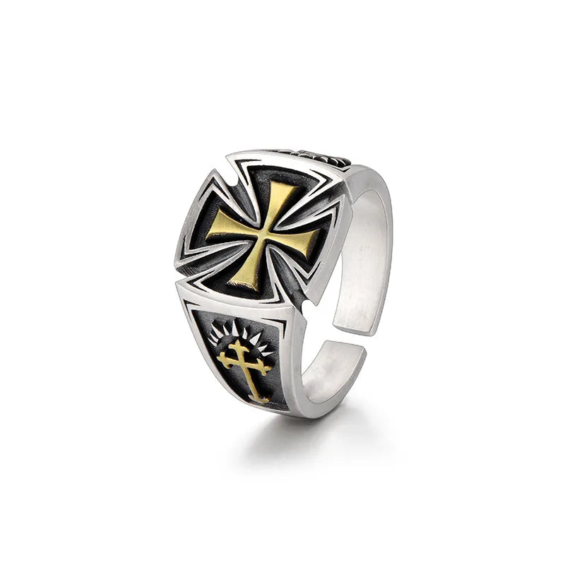Retro Cross Ring for Men and Women Silver Punk Gothic Adjustable Jewelry