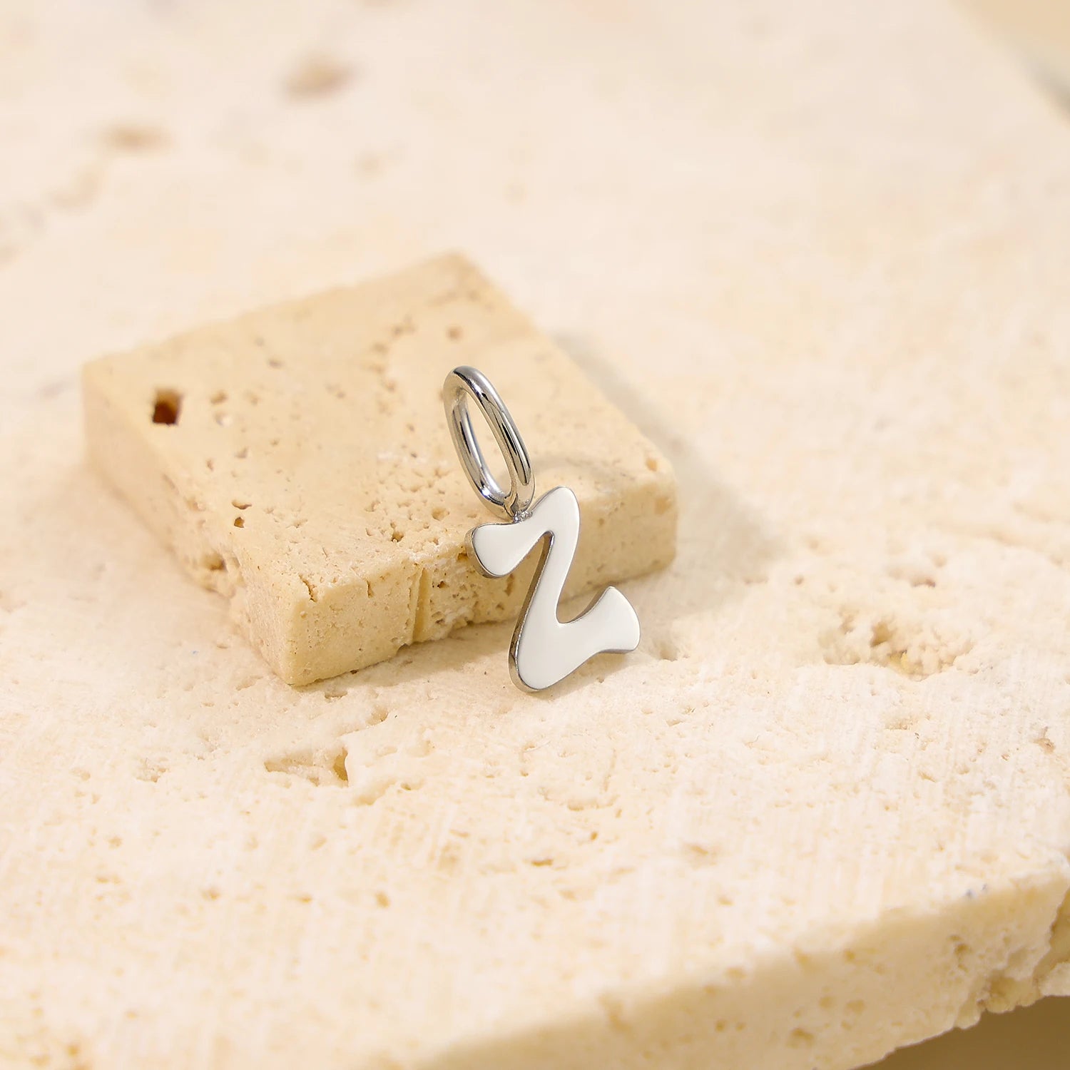 Minimalist Trendy Silver Initial Charm Pendant Stainless Steel Jewelry