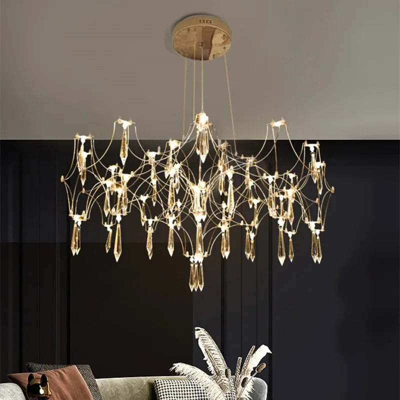 Modern Crystal LED Chandelier for Living Room Dining Bedroom Gold Finish