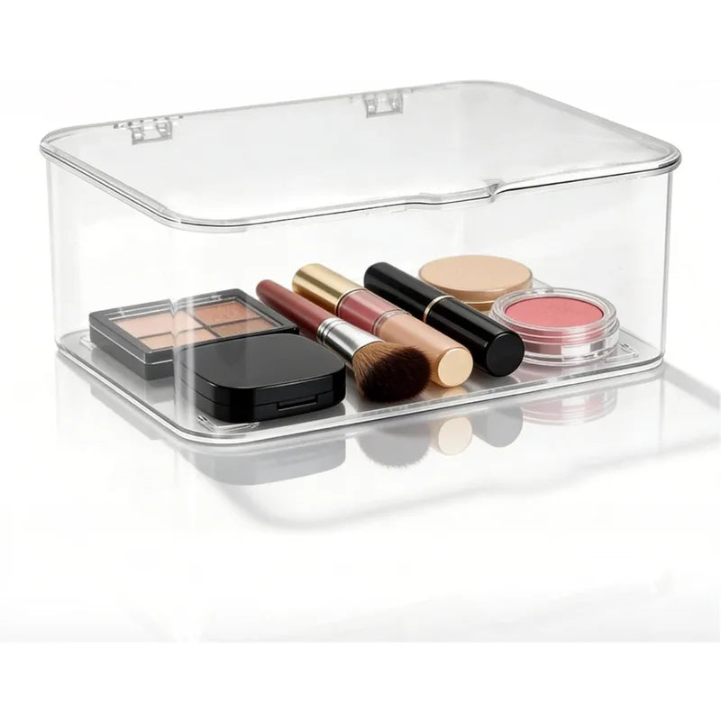 Clear Desktop Storage Box with Flip Top for Jewelry Cosmetics & Office Organization
