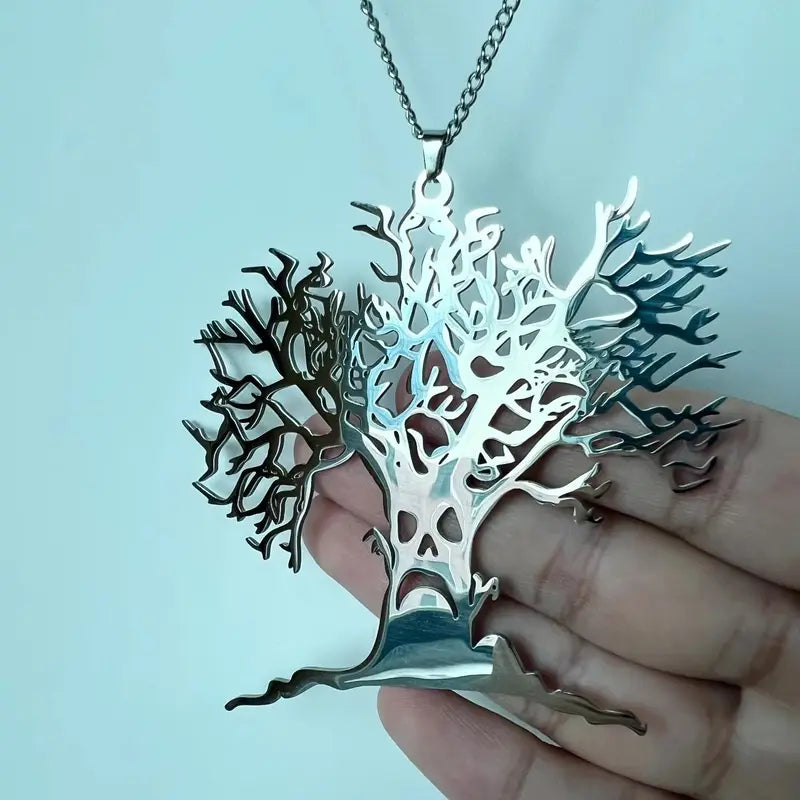 Halloween Tree Pendant Necklace Stainless Steel Tree of Life Jewelry