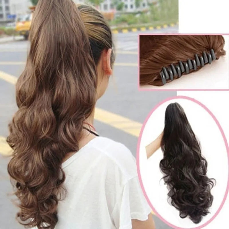 Long Hair Bun Wig Ponytail Clip-In Hair Extension 17 Inch Natural Looking Curly Hair