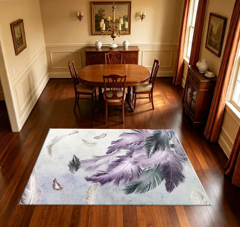 Luxury Purple Feather Area Rug - Non-Slip Floor Mat for Living Room & Bedroom