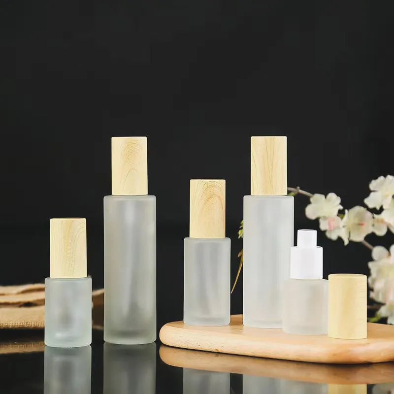 Wooden Frosted Glass Spray Bottle Refillable Lotion Dispenser Fine Mist Cosmetic Container