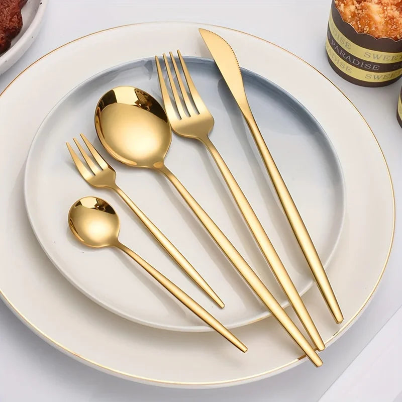 60pcs Stainless Steel Cutlery Set - Golden Mirror Finish, Dishwasher Safe, Gift Box