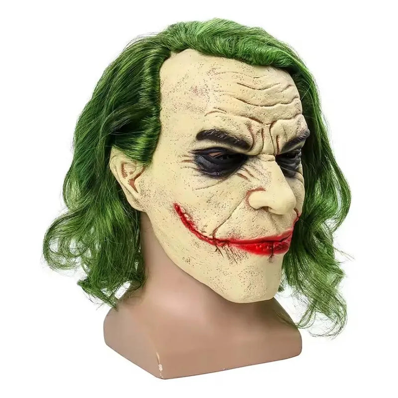 Halloween Clown Mask Latex Joker Costume Mask with Green Hair Wig - Horror Cosplay Prop