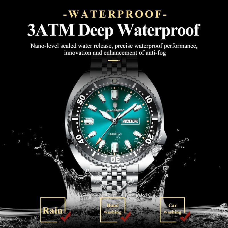 Luxury Business Men’s Waterproof Luminous Quartz Wristwatch - Stainless Steel Sport Watch