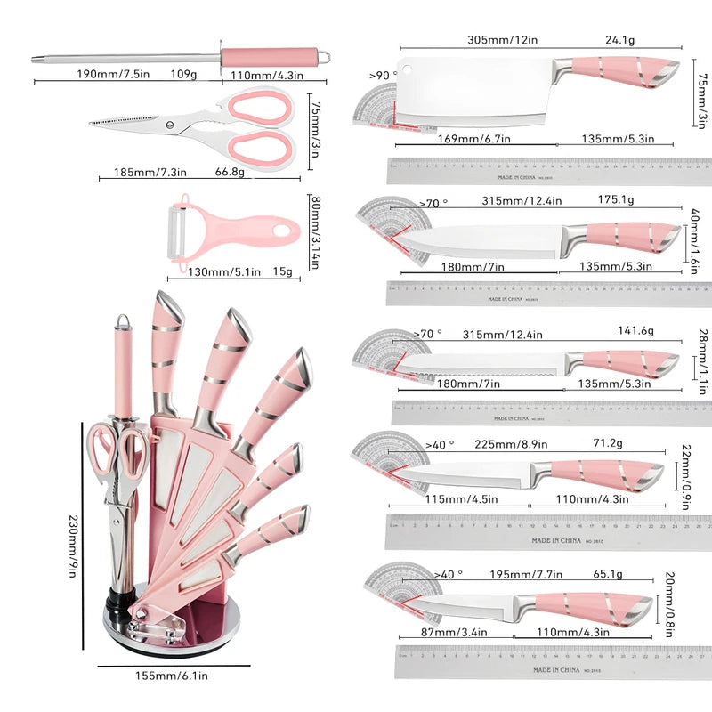 9-Piece Kitchen Knife Set with Stainless Steel Blades & Sharp Meat, Bread, Fruit Knives