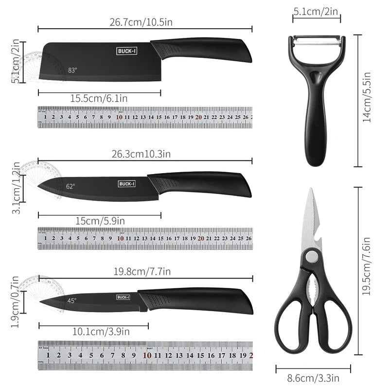 3/5pcs Kitchen Knife Set - High-Grade Black Steel Stainless Steel Household Knives