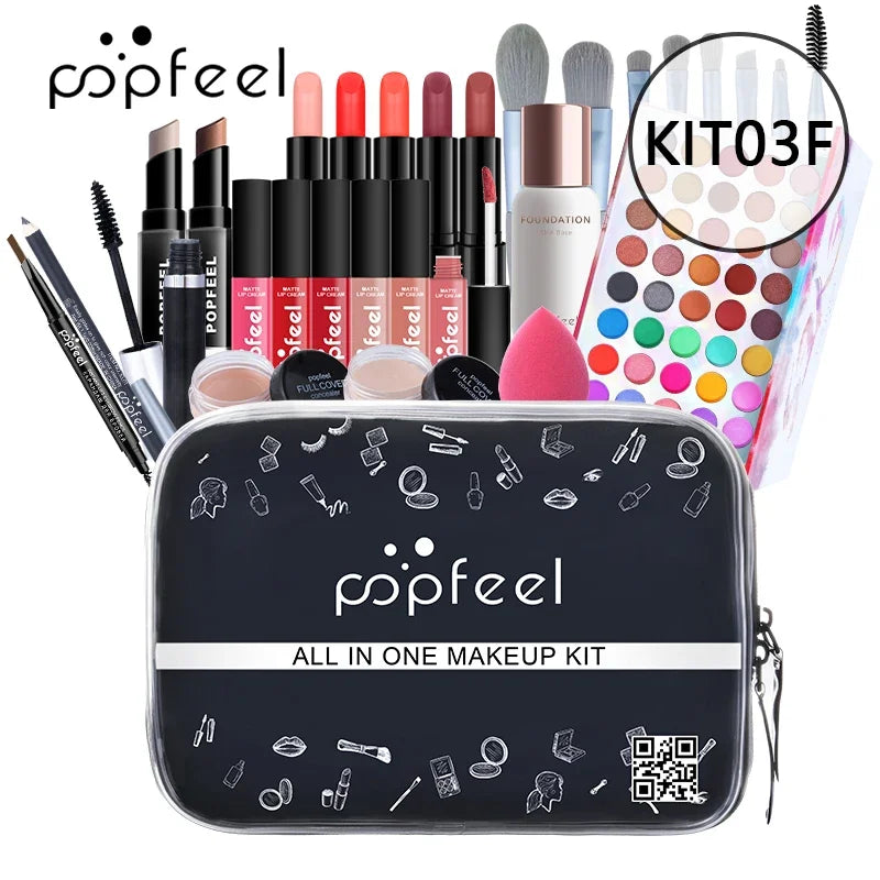 All-in-One Makeup Kit with 29 Pieces - Eyeshadow, Foundation, Lipgloss & Brushes