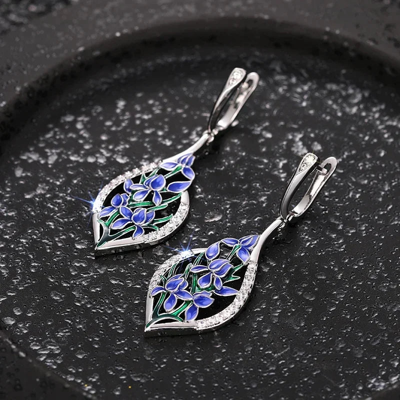 Elegant Purple Flower Pendant Earrings for Women Wedding Party Jewelry