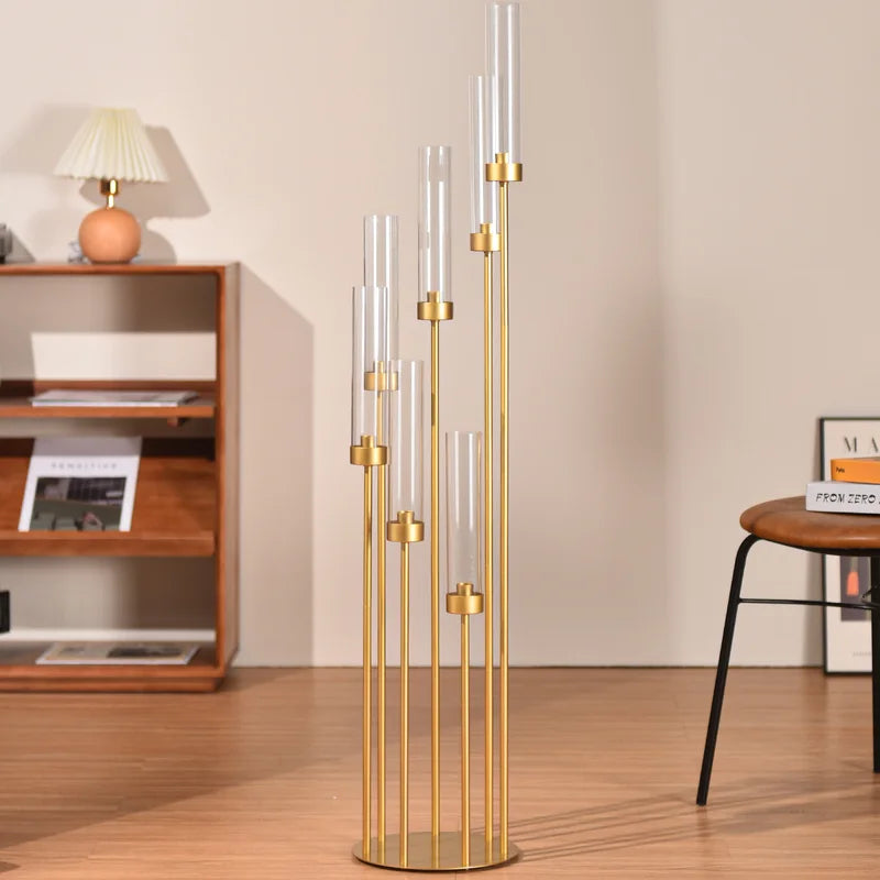 Gold Floor Candelabra Set - Tall Wedding Centerpieces, 48 Inch, 4-Pack with Removable Lampshades