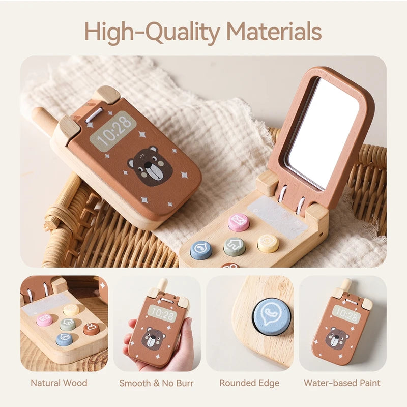 Montessori Baby Toys Flip Cell Phone with Mirror - Educational Touch Toy for Infants