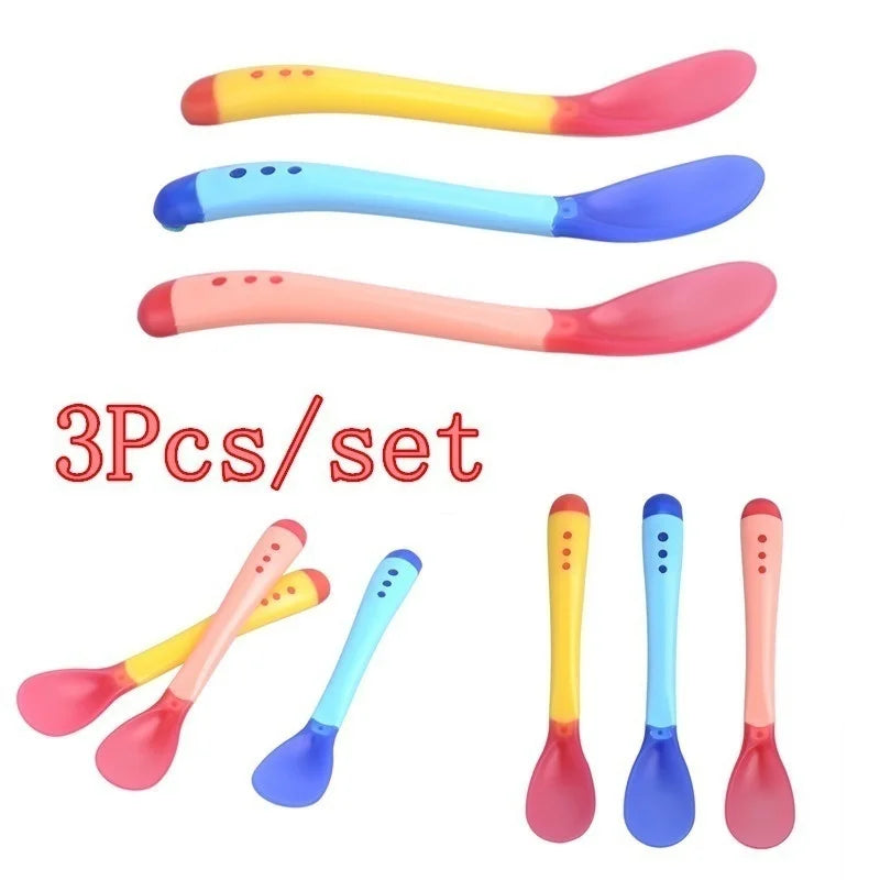 3-Pack Silicone Baby Feeding Spoons with Temperature Sensing - Safe Toddler Utensils