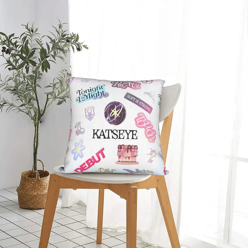 Katseye Pillowcase Polyester Cushion Cover Home Decor Gift 45x45cm