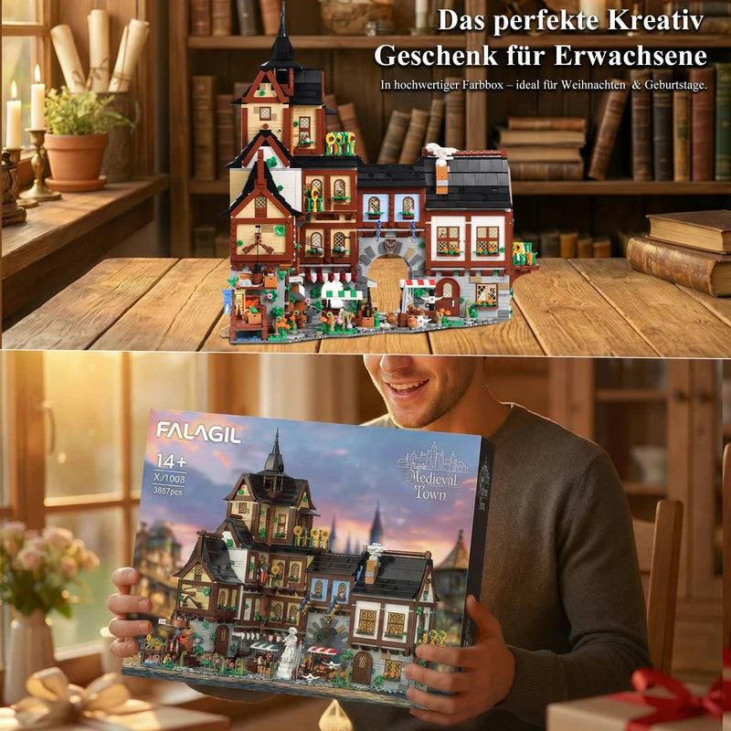 Medieval Town Modular Building Blocks Set - 3857PCS Architectural Model Kit for Adults