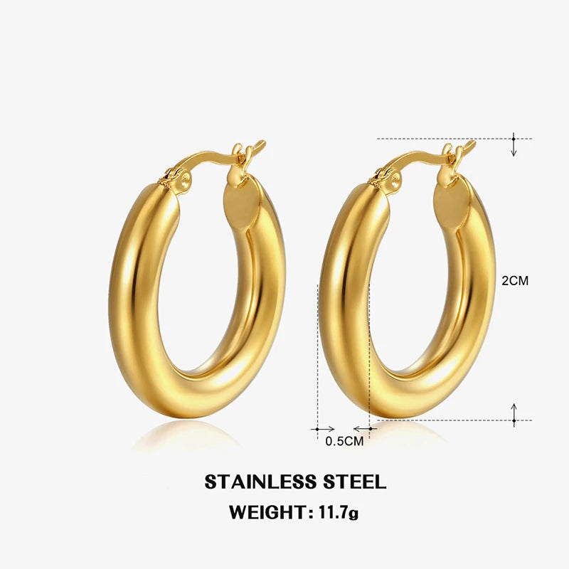 Classic Round Hoop Earrings for Women - Stainless Steel, 5mm Thick, Vintage Jewelry