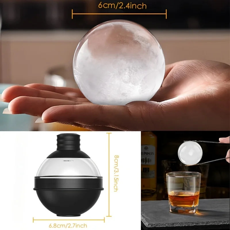 Large 2.4 Inch Silicone Ice Ball Maker for Whiskey & Cocktails with Funnel Lid Set