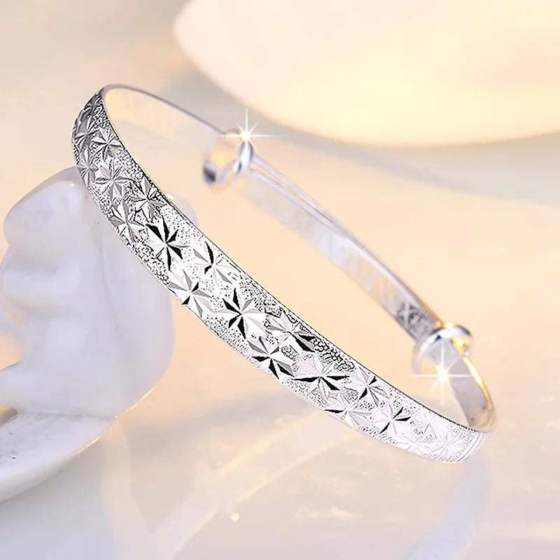 Wholesale Trendy 925 Sterling Silver Heart Open Bangles for Women Jewelry