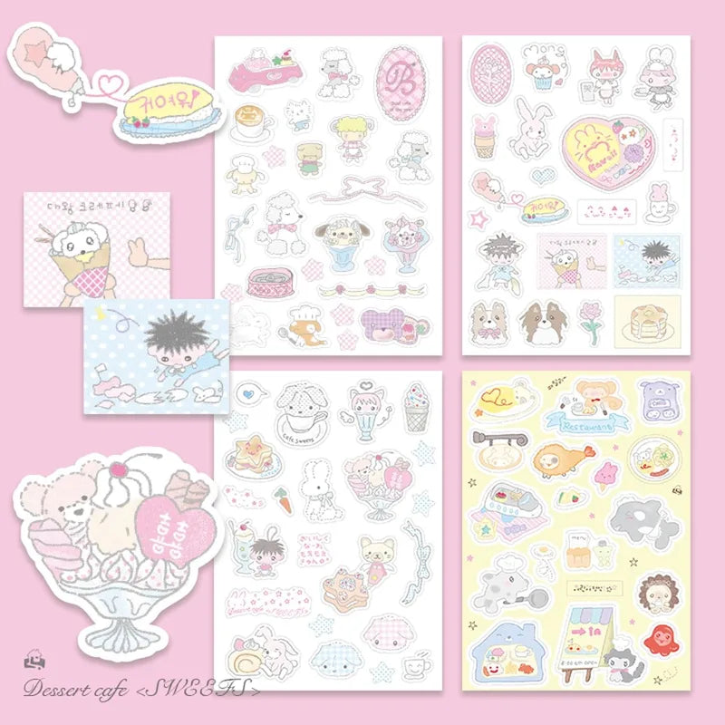 Cute Ice Cream Puppy Sticker Set for DIY Decor - Heart-Shaped Tent IG Decor
