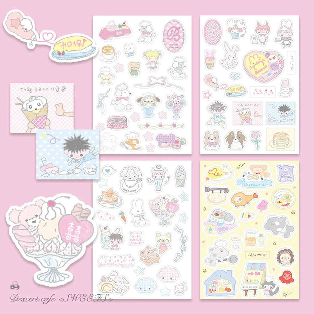 Cute Ice Cream Puppy Sticker Set for DIY Decor - Heart-Shaped Tent IG Decor