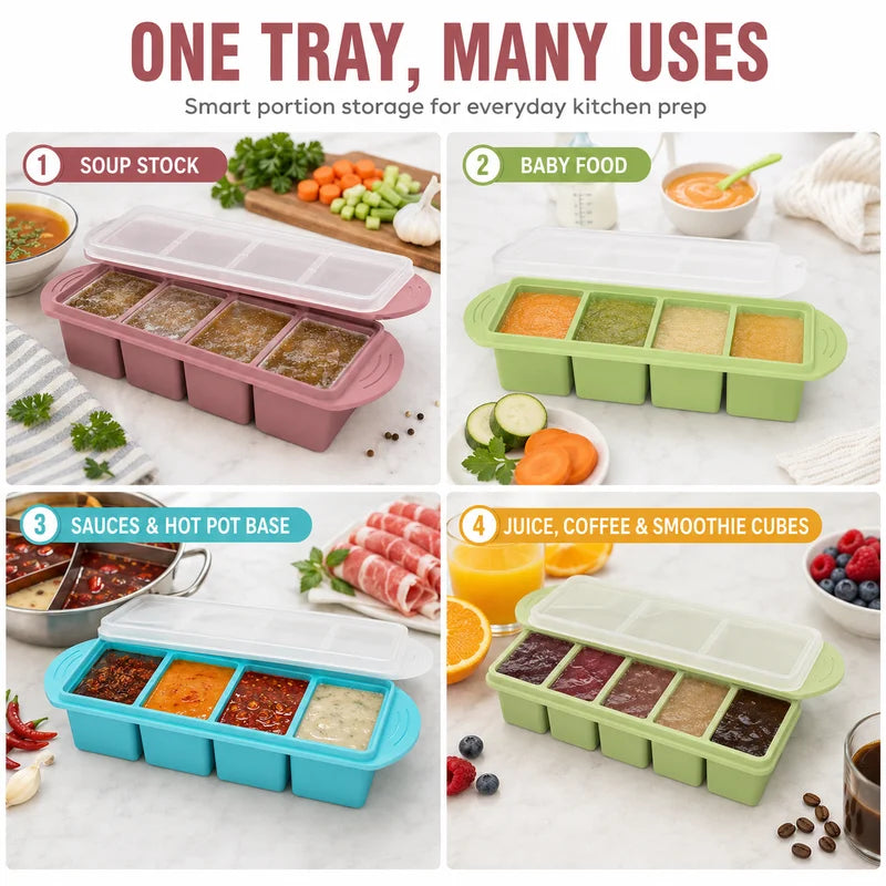 Large Silicone Food Freezing Tray with Lid - Meal Prep & Portion Control