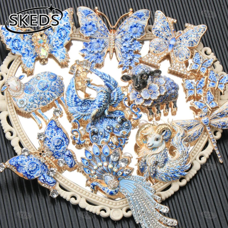 Vintage Animal Brooch Pin with Rhinestones and Crystals - Butterfly Peacock Sheep Jewelry Gift