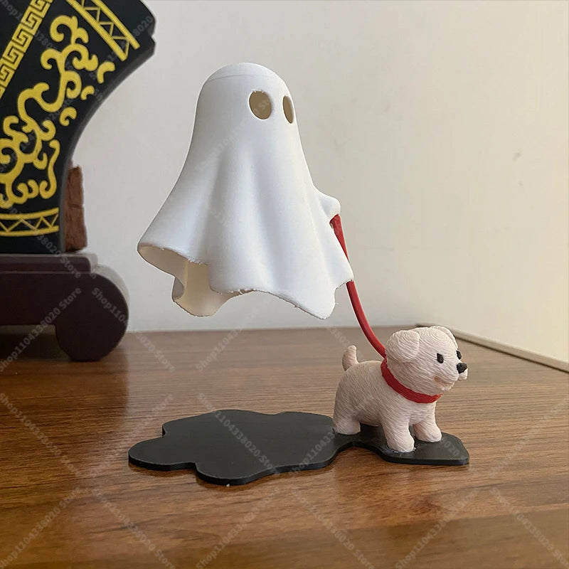 Cute Ghost LED Night Light with Dog Figure - Spooky Desk Lamp for Halloween Decor