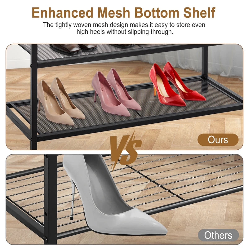 3-Tier Shoe Bench with Storage Mesh Shelves Entryway Organizer Sturdy Bench