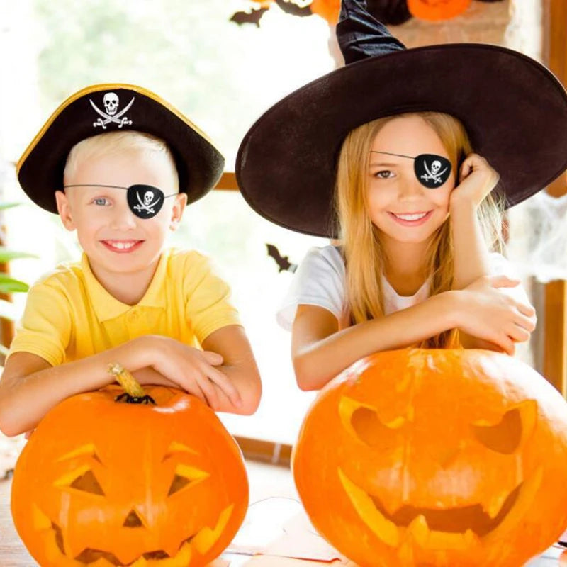 12Pcs Felt Pirate Eye Patches Skeleton Eye Masks for Halloween & Party Decorations