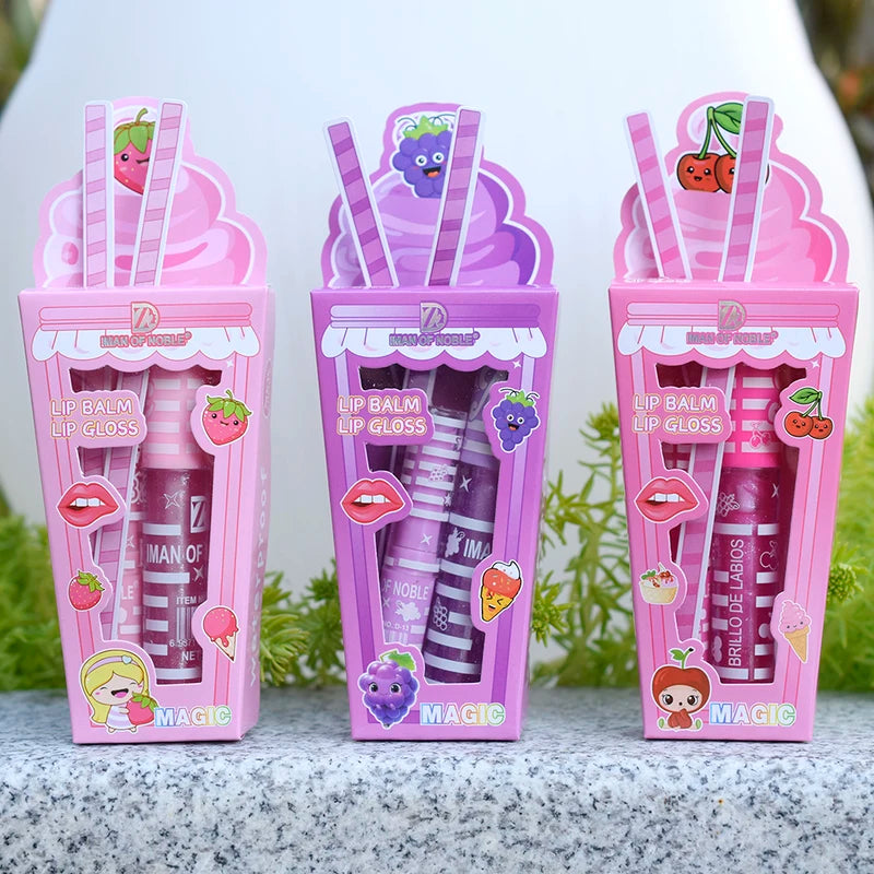 Cute Ice Cream Lip Gloss Set - Waterproof, Long-Lasting Moisturizing Lip Balm for Girls & Women