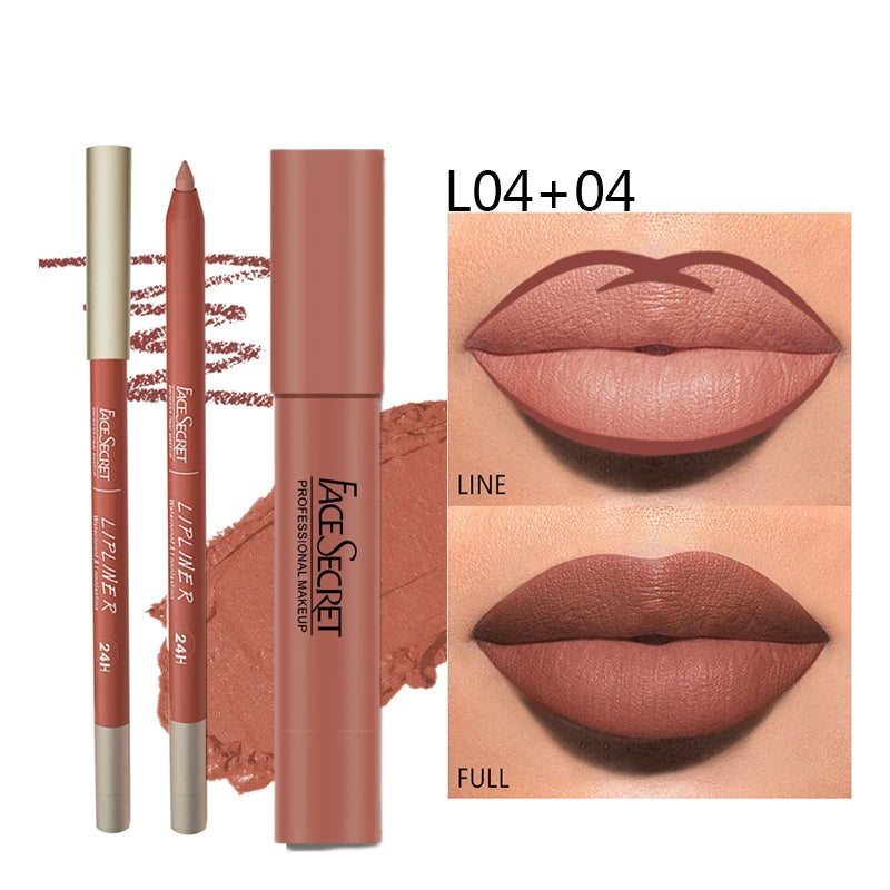 Matte Lipliner & Lipstick Set Waterproof Long Lasting Lip Makeup with Soft Color