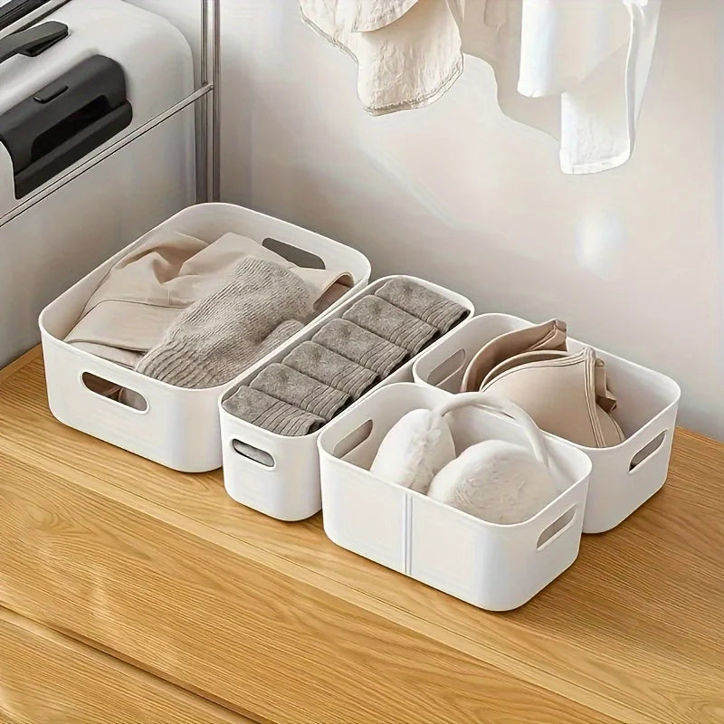 5PCS Stackable Storage Box Set - Rectangular Plastic Organizer Containers for Kitchen Bathroom Dorm